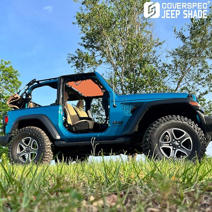 JT JL Top Sun Shade Roof Compatible with Jeep Wrangler and Gladiator 2 or 4 Door 2018 to 2023 Sunshade Sunroof Blocks UV Wind Noise Orange Mesh for Front