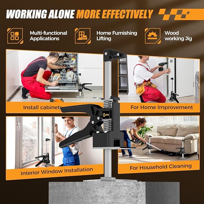 Labor Saving Arm Jack, 12" Furniture Jack & Drywall Lift Tool, Multi-Function Height Adjustment Lever Arm with 330lbs Capacity & 6.7" Lift Range for Wall Tile Locator,Black/White