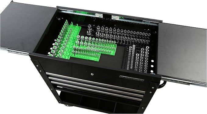 OEMTOOLS 22338 3-Post Metric Socket Tray Set, 3 Piece, Deep, Shallow, and Impact 3 Row Socket Organizer for Tool Box Drawer, Holds 141 Tools, 1/4, 3/8, and 1/2 Inch Drive, Metric, Black
