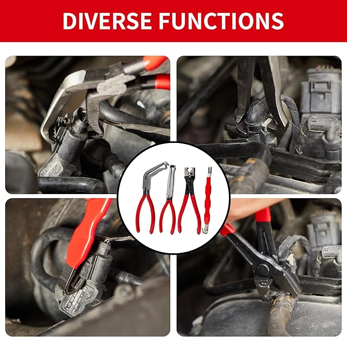 4Pcs Automotive Electrical Disconnect Pliers Set, High Carbon Steel Electrical Connector Pliers, Fuel Line Disconnect Tool & Terminal Separator Removal Kit for Vehicles Trucks