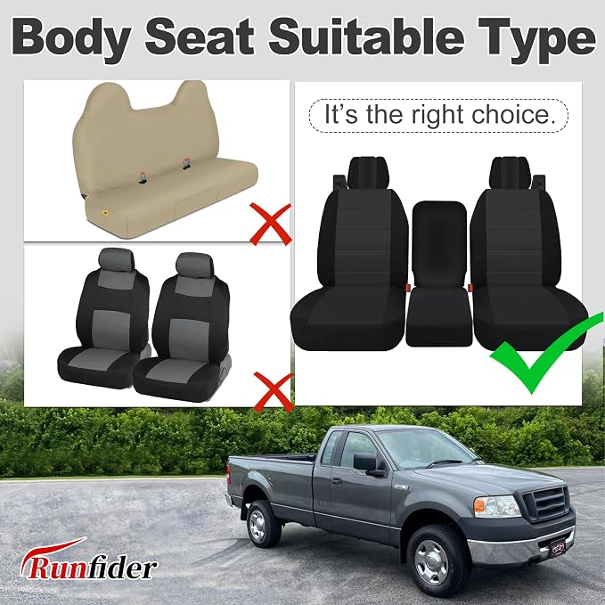 Custom 40/20/40 Split Bench Seat Covers for Ford F150 XL/Standard Cab 2004 2005 2006 2007 2008 Heavy Duty Cloth Protector Interior Accessories,Waterproof & Machine Washable - Black