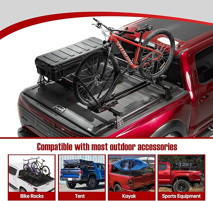 Adjustable 65.4”Heavy Duty Truck Bed Rack Cross Bars(2PCS) for Mid-Size Trucks with Soft Roll-Up, Hard Rolling,Tri-Fold, Retract Hard Tonneau Covers|Aluminum Cross Bars|Fits Kayak Racks, Bike Racks