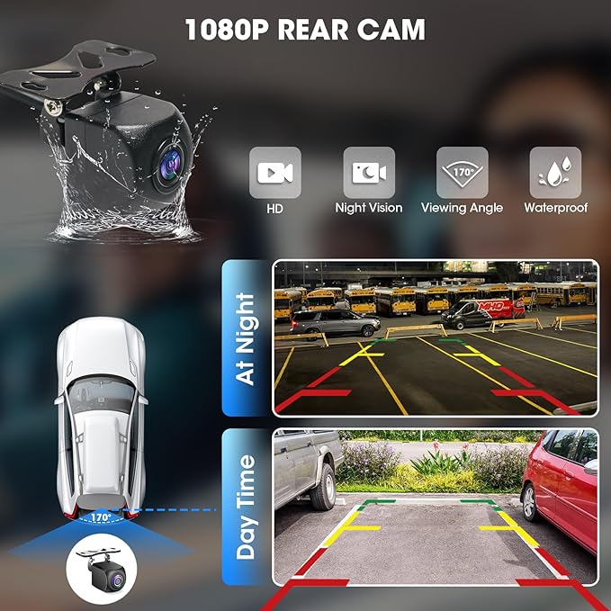 Dash Cam Portable CarPlay Stereo - Wireless Android Auto Car Screen - 6.25" IPS Display 4K Full HD Car DVR Loop Recording 1080P Backup Camera AirPlay Bluetooth GPS Navigation Voice Control