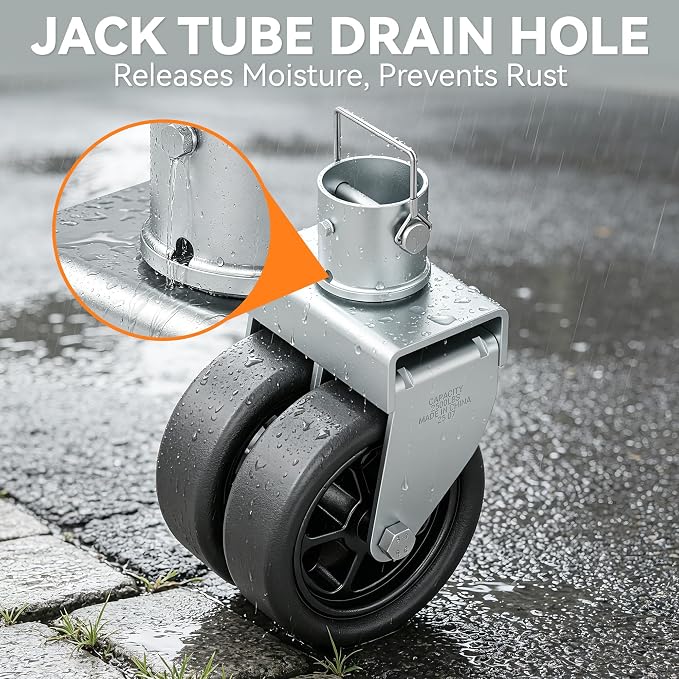 2,500lbs Dual 6" Trailer Jack Swivel Caster with Upgraded Spoked Wheels and Reinforced Bracket, Silver