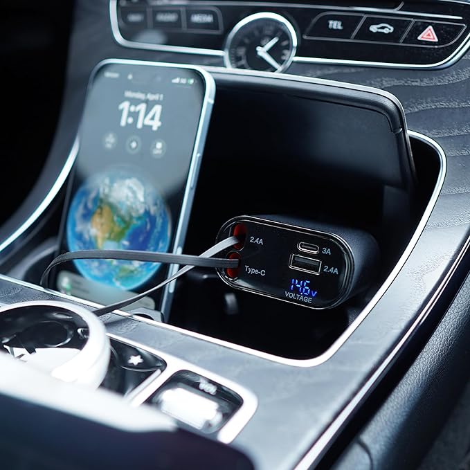Retractable Car Charger | 4 in 1 Fast Car Phone Charger 120W | Retractable Cables and USB Car Charger | Compatible with iPhone 15/14/13/12/11, Galaxy, Pixel | Car Accessories | iPhone Car Charger