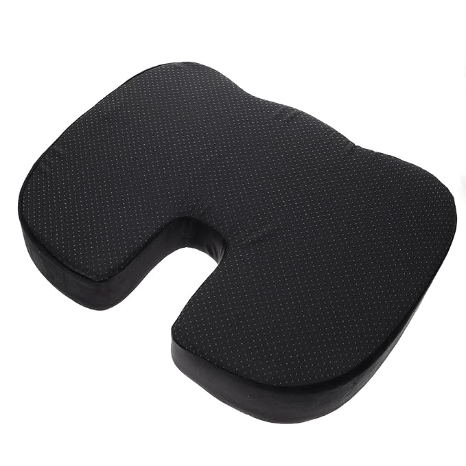 BC Outfitters BCO3565SCBLK Ergonomic Seat Cushion with Memory Foam and Cooling Gel-Coccyx Support Nonslip Base Washable Cover 46 x 37 x 7 cm-Black