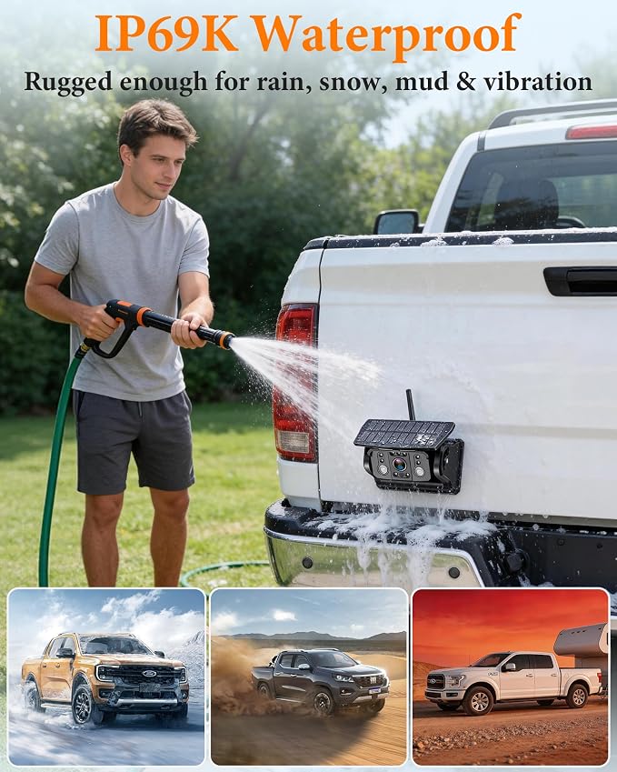 1080P HD Magnetic Wireless Backup Camera: Easy Install in Seconds | Clear Night Vision for Hitching & Parking - 25H Long Battery Life Solar Rear View Camera for Trucks, Pickups, Trailers