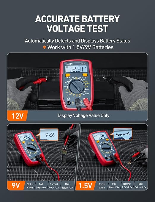 AstroAI 8Pcs Multimeter Test Leads Set with Alligator Clips and AM33D 2000 Counts Multimeter