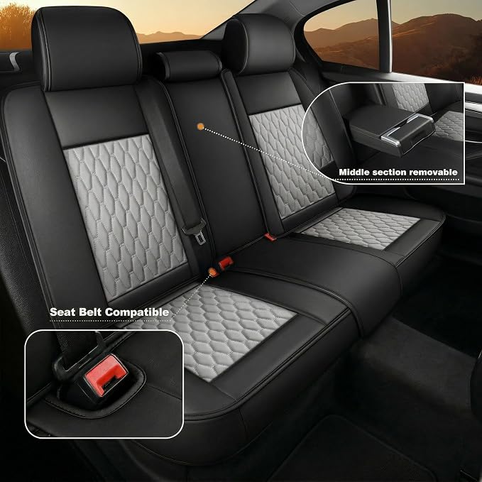 Car Seat Covers Full Set, Nappa Leather Waterproof Car Seat Protector, Airbag Compatible Universal Automotive Cushions Fit for Most Sedans, SUVs & Trucks