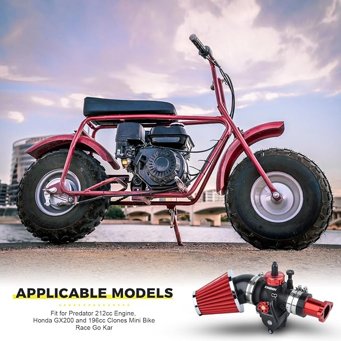 NIBBI Predator 212 Carburetor Kit,212 Predator Performance Part Intake Pipe Inlet Manifold For Mini Bike 196cc/212cc/224cc Engine GX160 GX200 with Air Filters (Red)