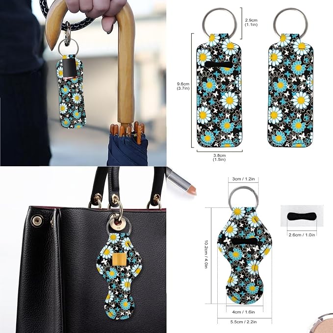 Vibrant Daisy Floral Print 13 Pieces Car Accessories Universal Fit Car Seat Covers Full Set,Seatbelt Pads,Coasters,Keychain,Lipstick Sleeve for Women's Vehicle Protector