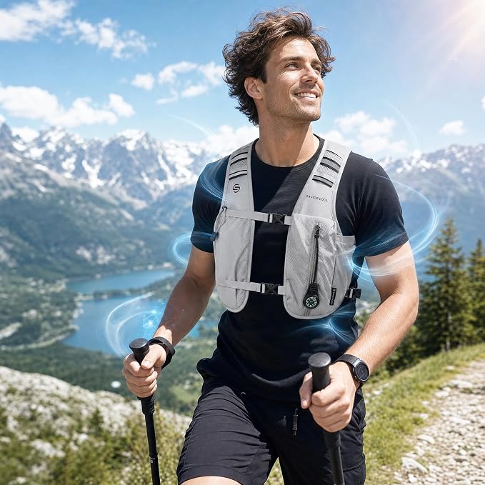Cooling Hydration Vest with 2L BPA-Free Water Bladder, Running Vest with 3 Removable Cooling Packs, Lightweight Outdoor Hydration Pack for Hot Weather, Hiking, Cycling, Training