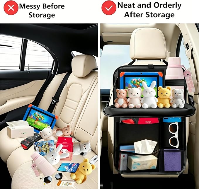 TCJJ Car Seat Organiser Car Backseat Organizer Seat Organizer for Kids | Car Backseat Seat for Kids Kick Protector with Tray and Touch Screen Tablet Storage Pockets Waterproof and Stainproof