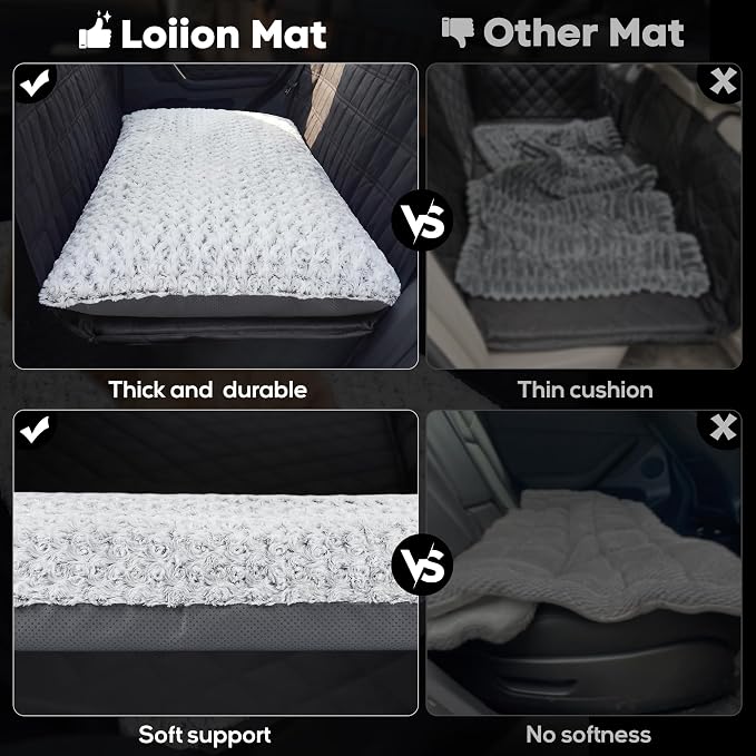 Loiion Dog Car Bed with Removable Washable Cover, 53.5x28in | Non Slip Travel Dog Bed, Waterproof Dog Bed Car Seat Fits SUVs Sedans Trucks, Machine Washable Cover With Zipper, 3in
