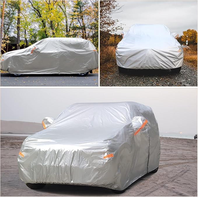 SEAZEN 2 Layers SUV Car Cover Waterproof All Weather, Outdoor Car Covers for Automobiles with Zipper Door, Hail UV Snow Wind Protection (Length Up to 190")