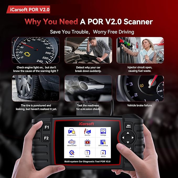 OBD2 Scanner Diagnostic Tool for Porsche/Cayenne, iCarsoft POR V2.0 Code Reader Battery Registration for Porsche, All System in-Depth Scan, with Oil Reset/SAS/EPB/BMS/ETC/DP/BLD/INJ, Battery Test