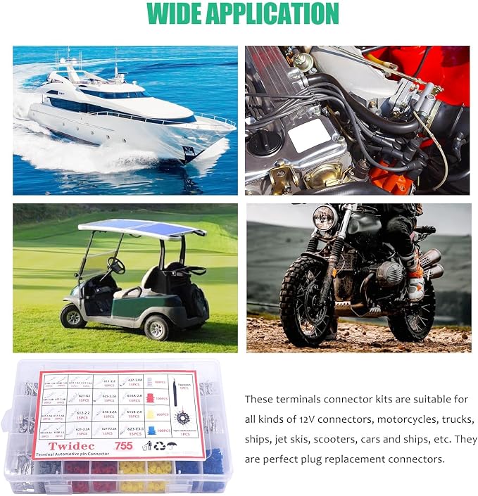 Twidec/755PCS Car Electrical Wire Terminal Pins Connector Kit 21Type 1/1.5/1.8/2.2/2.8/3.5mm Auto Electric Connector Pins Terminal Non-Insulated Plug Removal Male Female Crimp Pins