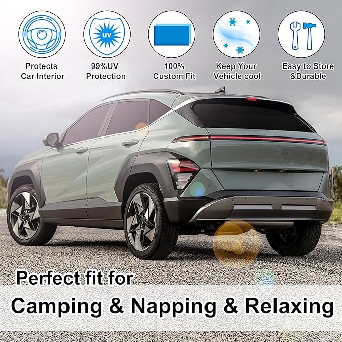 Windshield Sun Shade Car Windshield Foldable Full Windows Coverage Custom Fit for 2024-2026 Hyumdai Kona Accessories Car Window Shades Block Sun UV Rays 8PCS