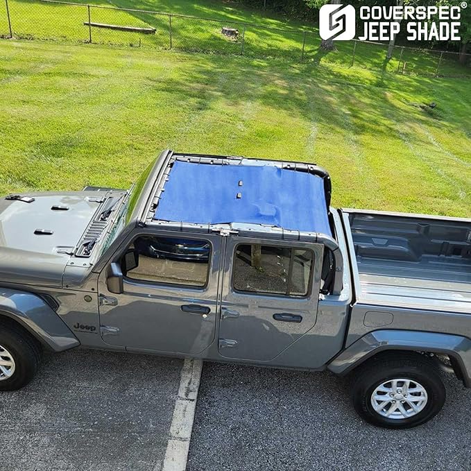 JT Top Sun Shade Roof Compatible with Jeep Gladiator 4 Door 2018 to 2023 Sunshade Sunroof Bikini Cover Blocks UV Wind Noise Blue Mesh for Full Length