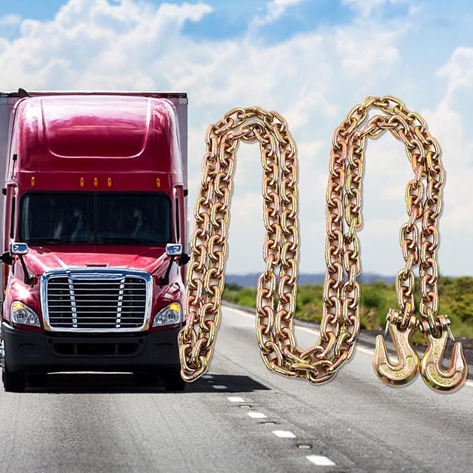 1/2 Inch x 16 Feet Transport Binder Chain G80 Safey Tow Chain with Grab Hooks 12000 Lbs Safe Work Load for Transporting Towing Tie Down Binding Equipment