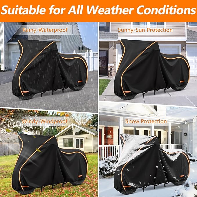 Waterproof Motorcycle Cover for Honda Grom MSX125/Navi/Monkey/2022 Benelli 135/2023 Grom, All Weather Outdoor Black Protective Cover with Reflective Strips,Vent Holes and Lock Holes