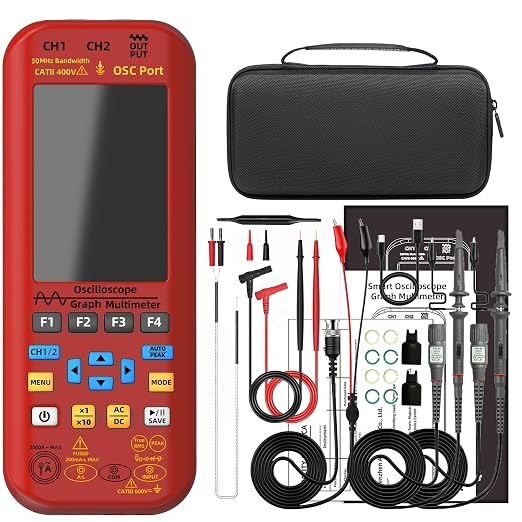BSIDE Dual Channel Oscilloscope Multimeter, 50MHz Bandwidth 3.98" Full-Viewing TFT LCD DDS Generator, Measure Flexible AC Current Clamp Temp Capacitance Diode Voltage with 5000mAh Rechargeable Battery