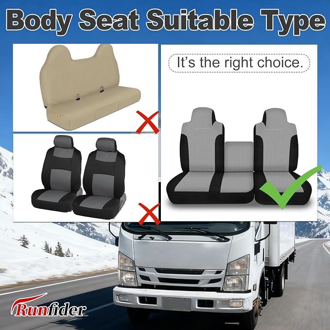 Seat Covers for Isuzu NPR 40/60 Split Bench Custom 2006 2007 2008 2009 2010-2025 Knitted Fabric with Soft Foam Padding Breathable Gray