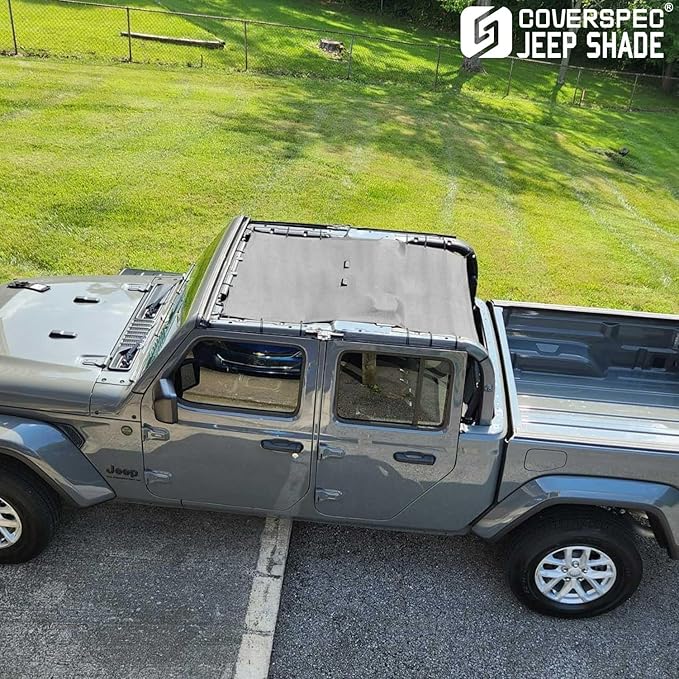 JT Top Sun Shade Roof Compatible with Jeep Gladiator 4 Door 2018 to 2023 Sunshade Sunroof Bikini Cover Blocks UV Wind Noise Gray Mesh for Full Length