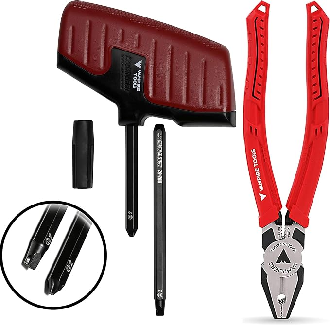 VAMPLIERS 2-PC Stripped Screw Extractor Tool Set. Made in Japan: 8" Linesman Plier + Recessed Screw Extractor. Remove any Rusted/Damaged/Specialty or Sunken Screws, Nuts and Bolts.