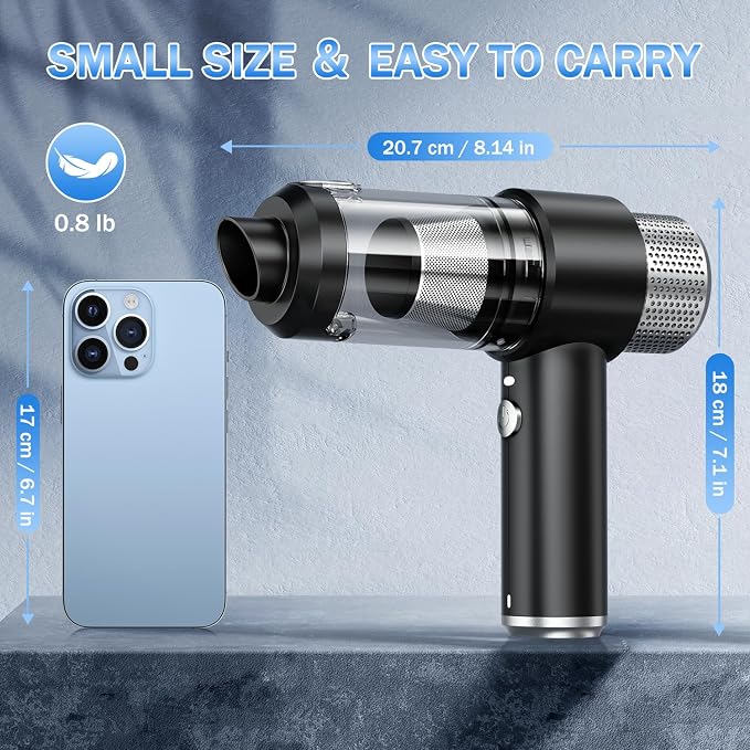 KMM Handheld Car Vacuum Cleaner, 16000PA Hand Held Vacuum Portable Cordless, 2 in 1 Air Duster and Vacuum Cleaner with LED Light, Multi-Nozzles, 120W High Power Mini Vacuum for Home, Pet, Office