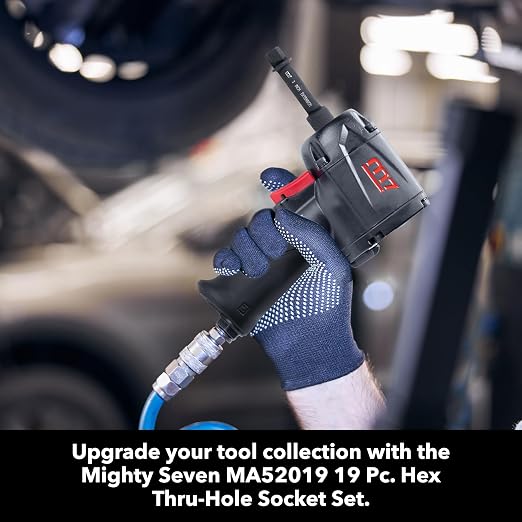 Mighty Seven MA52019 19-Piece Hex Thru-Hole Socket Set, Mechanic Tool Set with Extension Bar and Adapters, Wrench Set for Impact Wrenches, Impact Socket Tool Kit with Range of SAE and Metric Sizes