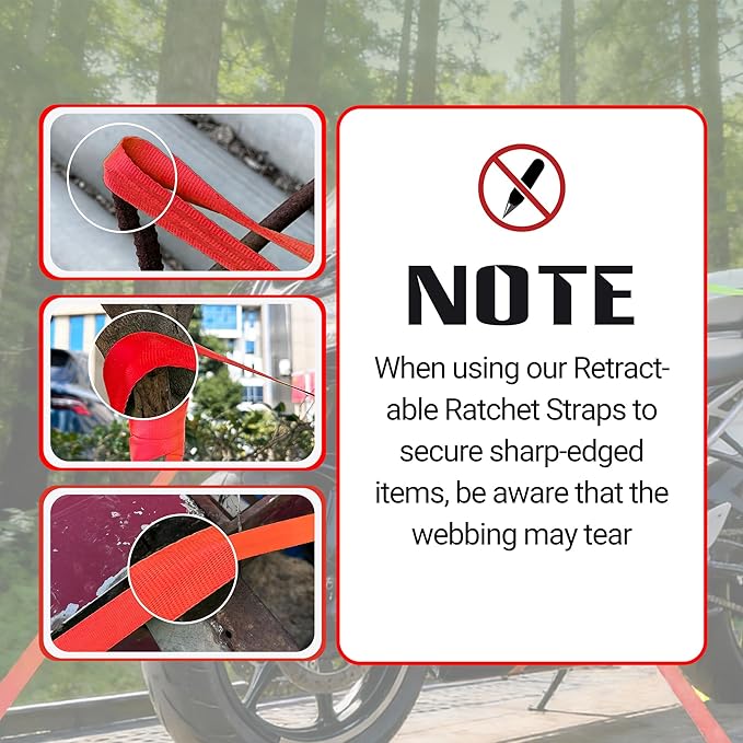 Retractable Ratchet Straps (4-Pack) - Heavy Duty Auto Slow Retraction Tie Down Straps - 1 Inch x 13 Feet (1,800lb Break Strength) for Truck, Cargo Trailer, Motorcycle, ATV, UTV - Red