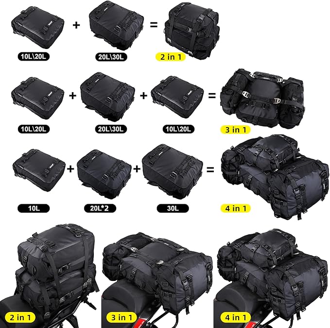 Waterproof Motorcycle Tail Bag 10L Motorbike Rear Rack Storage Bag Saddle Pannier for Touring Adventure Commuting Black