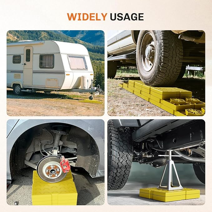 WELLUCK RV Leveling Blocks 12 Pack, Heavy Duty Camper Blocks & Interlocking Design Camper Levelers with 2 Velcro Straps - Customizable Height Sturdy RV Blocks for Single & Dual Wheels