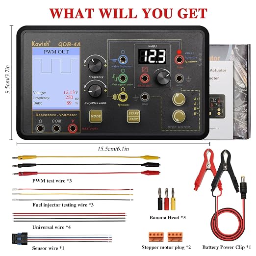 Automotive Ignition Coil Tester, Actuator Testers with Large LCD, All-in-One Spark Plug Tester, Coil Pack & Solenoid Testers, Injector & PWM Signal Generator, Stepper Motor Diagnostic Upgraded QDB3A