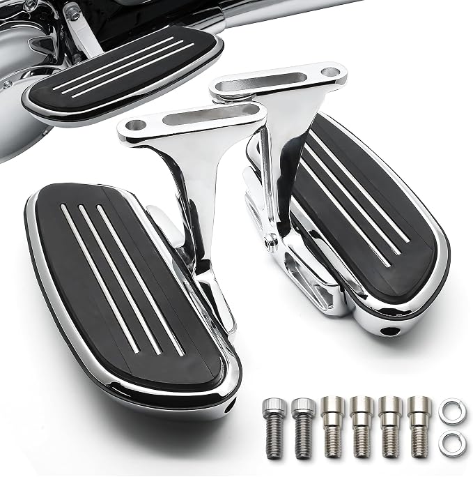 MZS Motorcycle Passenger Floorboards, Chrome Touring Footboards Floor Boards Rear Foot Pegs Mount Bracket Kit Compatible with Electra Glide/Road Glide/Road King/Street Glide/Ultra Limited