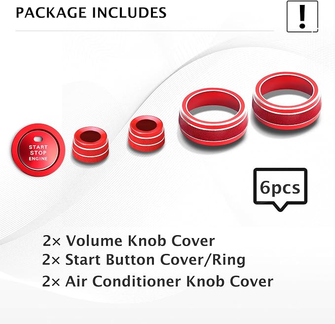 for Toyota RAV4 2019 2020 2021 2022 2023 2024 2025 Accessories, 6PCS Aluminum Alloy Knob Cover Trim Kit - Push Start, AC & Volume Dial (Red)