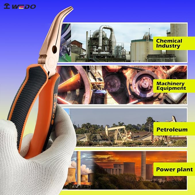 WEDO 6”Non-Sparking Bent Needle Nose Pliers 45 Degree,Long Nose Pliers, Wire Cutters,Used for Cutting Clamping Pinching Jewelry Making,Beryllium Copper,DIN Standard,BAM & FM Certificate,Length 150mm
