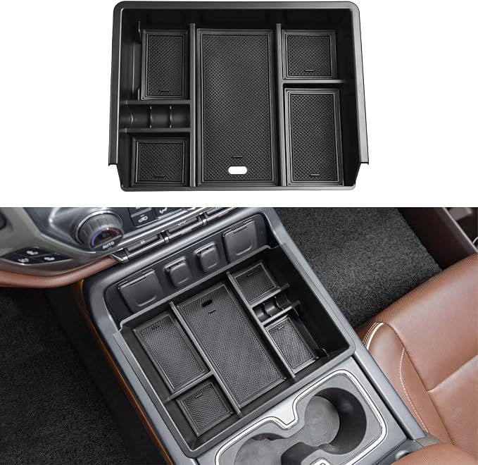 Center Console Organizer Set Compatible with GMC Sierra 1500/Chevy Silverado 1500 2014-2018, Sierra/Silverado 2500/3500 HD 15-19,Full Center Console Organizer + Secret Compartment Cover + Console Inse