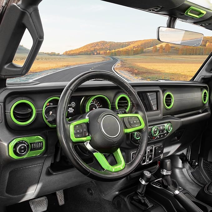 RT-TCZ for Jeep JL Green Interior Trim Cover Kit for Jeep Wrangler JL JLU 2018-2023 AC Vent Trim Rings Green Interior Accessories 20pcs