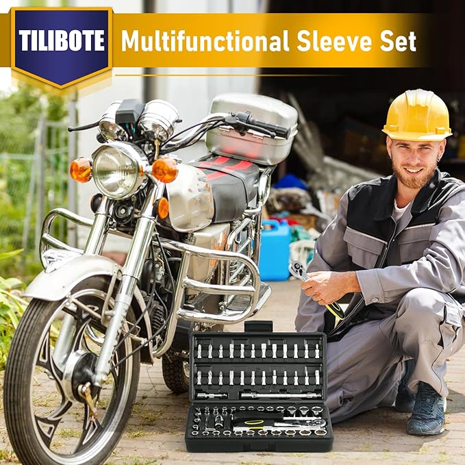 TILIBOTE Socket Wrench Set, 62PCS 1/4" Ratcheting Wrench Set With 72 Tooth count Ratchet, SAE & Metric From 5/32" - 9/16 ", 4mm - 14mm,tool Set For home And car,motorcycle,bike Repair
