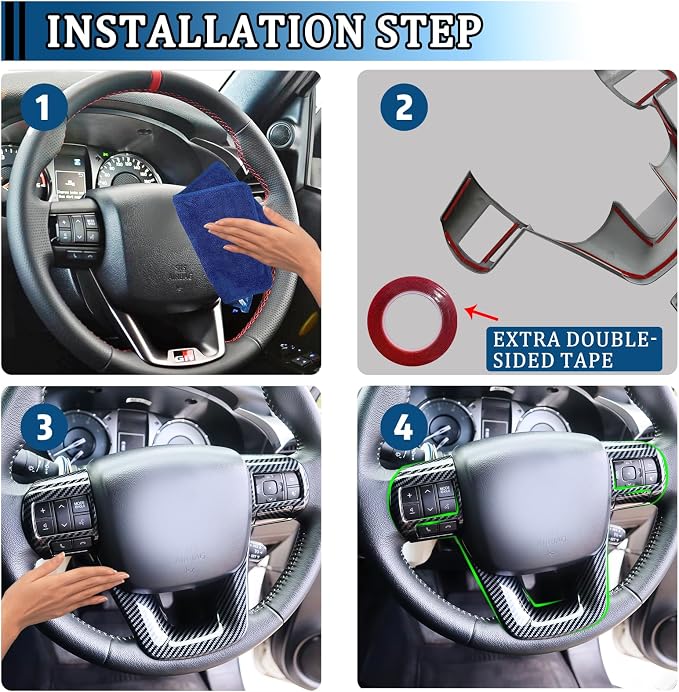 Car Steering Wheel Cover for Toyota Hilux 2016-2025 Interior Kit Accessories Decoration (Imitation Carbon Fiber Pattern)