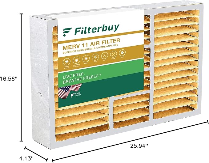 Filterbuy 17x26x4 Air Filter MERV 11 Superior Pet & Allergy Defense (1-Pack), Electrostatic Pleated HVAC AC Furnace Filters Replacement for Lennox (Actual Size: 16.56 x 25.94 x 4.13)