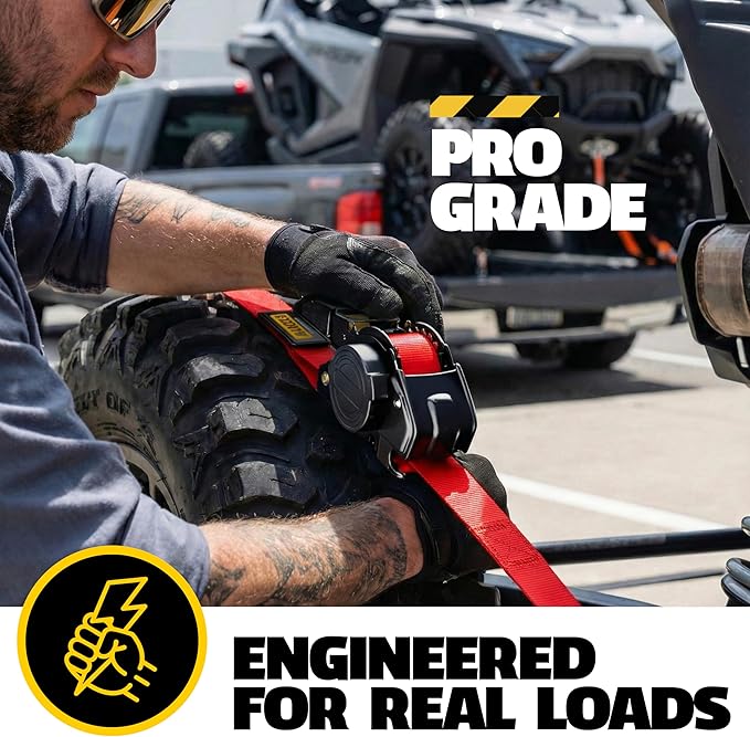 AUGO Retractable Ratchet Straps | 2 Heavy Duty Ratchet Straps Self Retractable Tie Downs with Soft Loops & Storage Bag for Motorcycle, Truck, Trailer, Cargo Van | 3000 Lb Break Strength 2” x 10’
