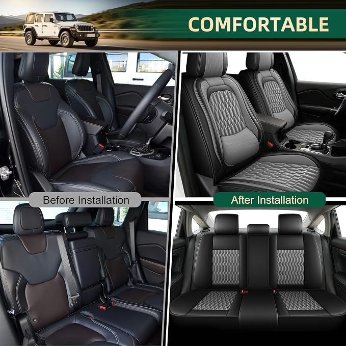 Seat Covers Compatible with Dodge Challenger 2008-2025 - Full Set 5 Seats - Faux Leather Lumbar Support Seat Cover Waterproof Seat Protector (Black & Grey)