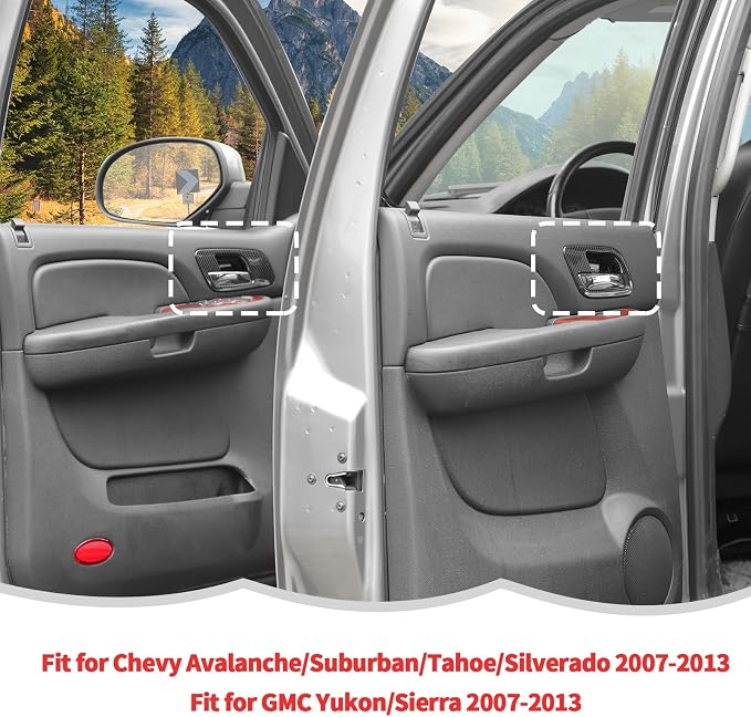 RT-TCZ Inner Door Handle Bowl Cover Trim Decoration Interior Accessories for Chevy Avalanche/Suburban/Tahoe 2007-2013,for GMC Yukon/Sierra 2007-2013 (Black Carbon Fiber)