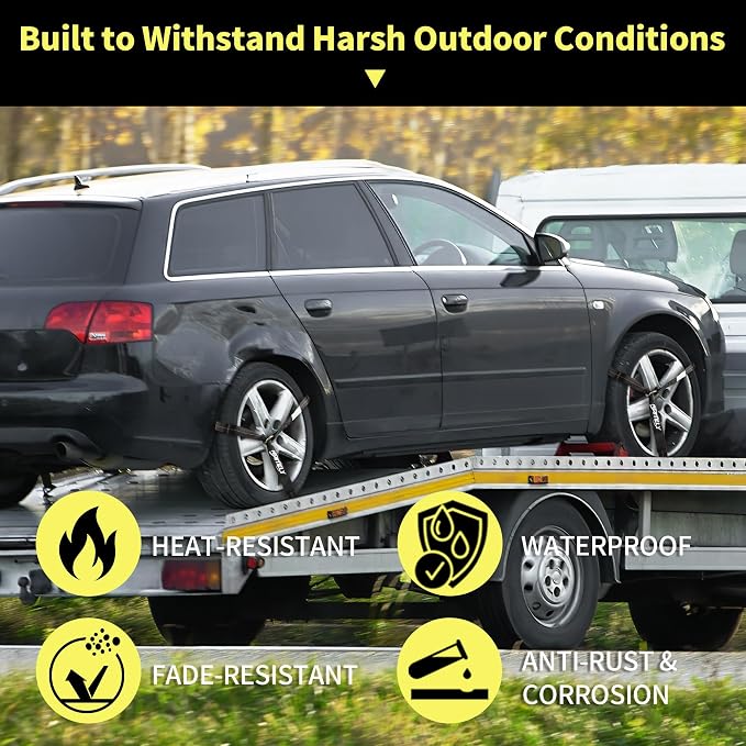 Over Wheel Tie Down Straps for Trailers, 4 Pack 2" x 10' Heavy Duty Ratchet Straps 10,000 lbs Break Strength, Tire Lasso Straps with Snap Hooks for Car Hauler, UTV, ATV, Includes (4) 36" Axle Straps