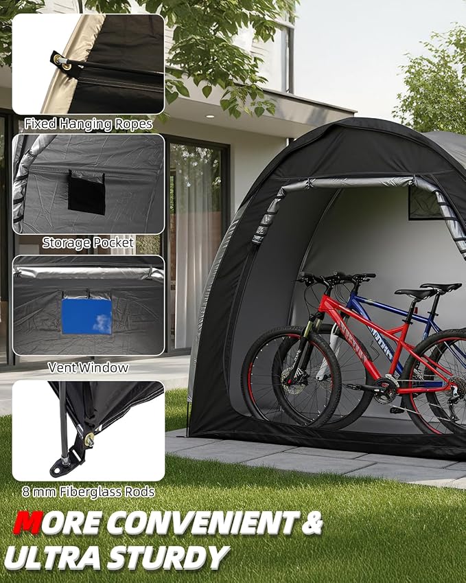 Abahub Portable Bike Storage Shed Tent, Outdoor Silver-Coated Bicycle Shelter with Rain Cover, PU4000 Waterproof 210D Oxford Fabric