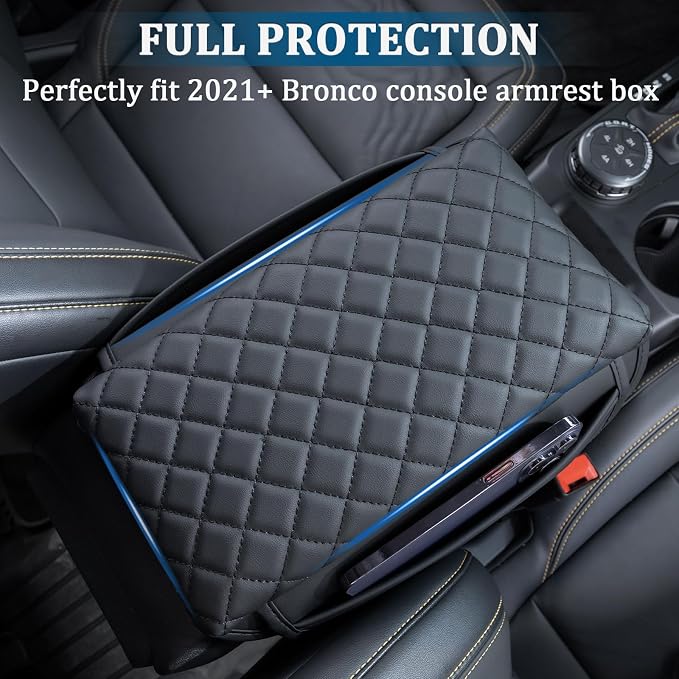 TOPINSTALL Sun Visor Sunglass Holder and Console Armrest Cover Compatible with Ford Bronco 2021-2025 Accessories, Glasses Box Card Storage Organizer, Armrest PU Leather Protector Cover(Not for Sport)