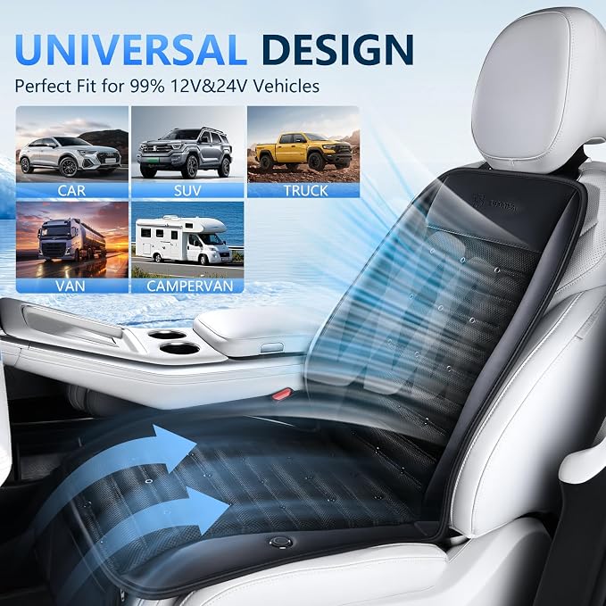 Cooling Seat Covers with 8 Powerful Turbo Fans, Ventilated Car Seat Cushion 3-Speed Adjustable, Breathable Summer Cooling Pad for Car SUV Truck Van, Universal 12V-24V Fit for Driver & Passenger Seats